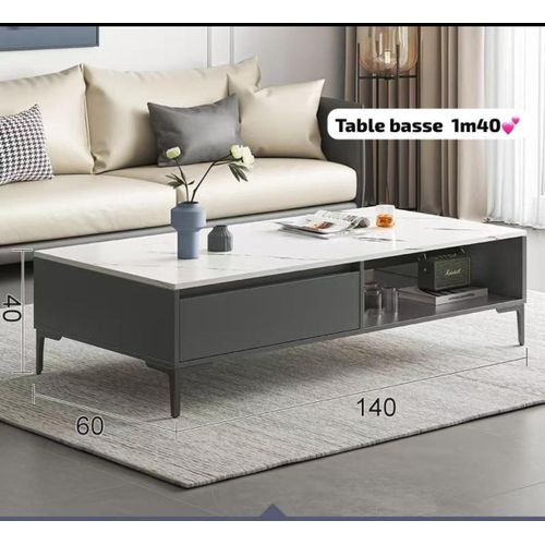 able Basse Design 1,40 m – Bois Naturel et Pieds Métal Noir – Style Moderne et Élégant